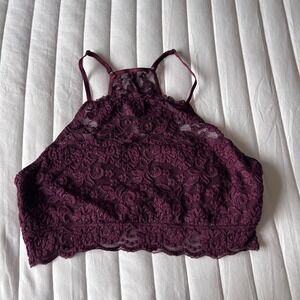 Mae Burgundy Lace High Neck Bralette Crop Top Plus Size XL EG